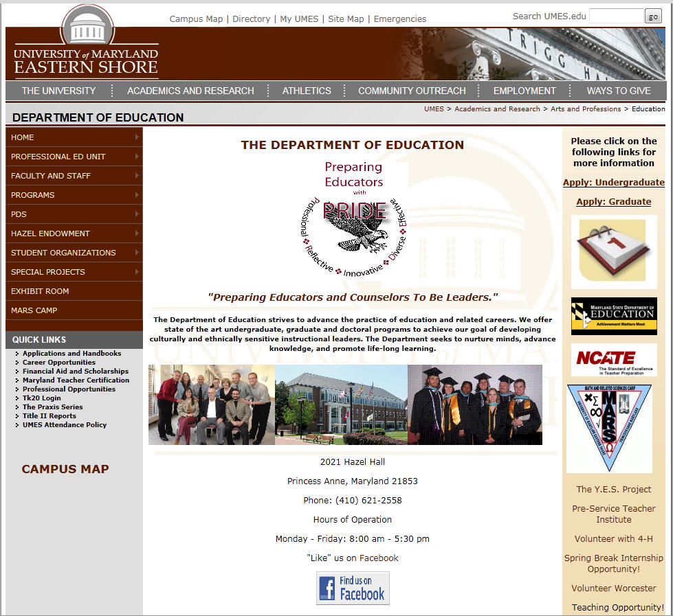 University of Maryland Eastern Shore Department of Education