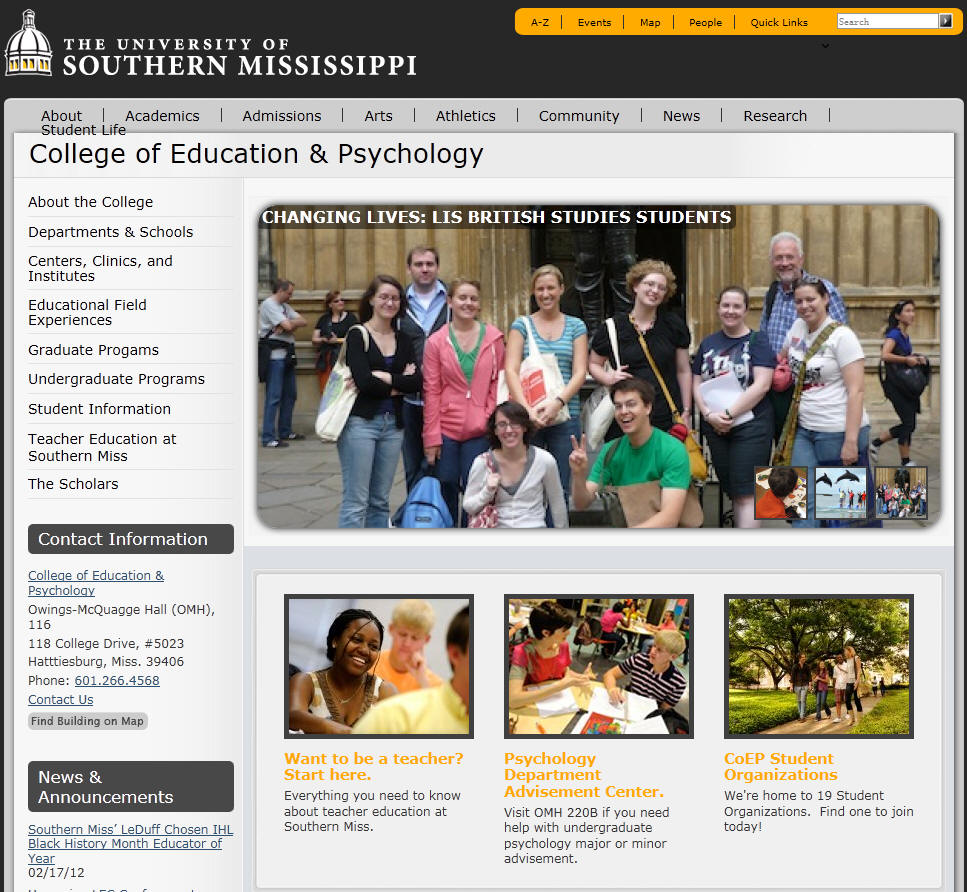 University of Southern Mississippi College of Education Psychology