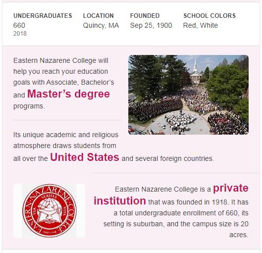 Eastern Nazarene College History