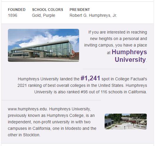 Humphreys College History