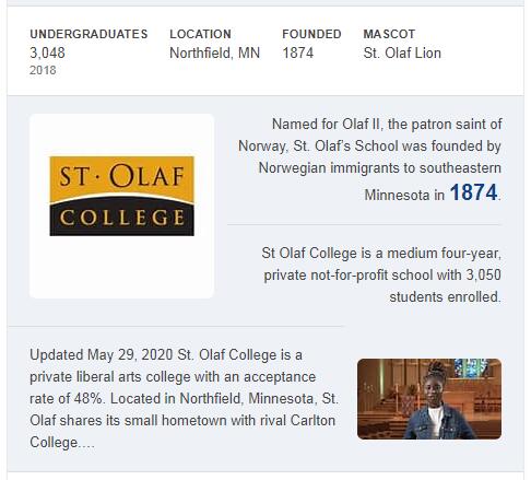 St. Olaf College History