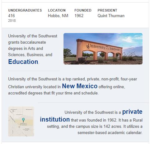 University of the Southwest History